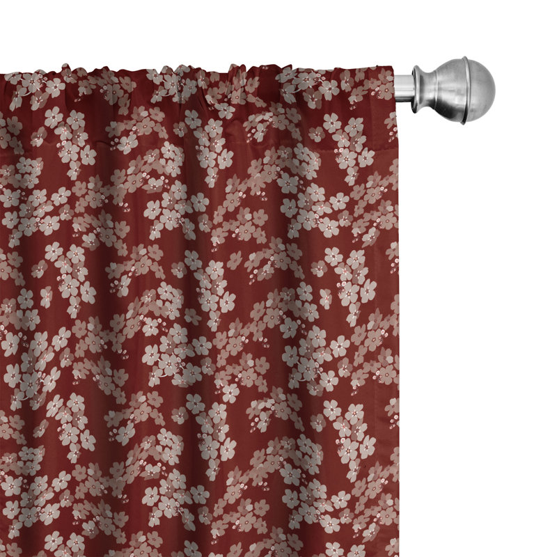 Rideaux 4 panneaux East Urban Home Flower, fleurs Far East Blossom, coquille d'œuf bourgogne, L 56 po x L 63 po