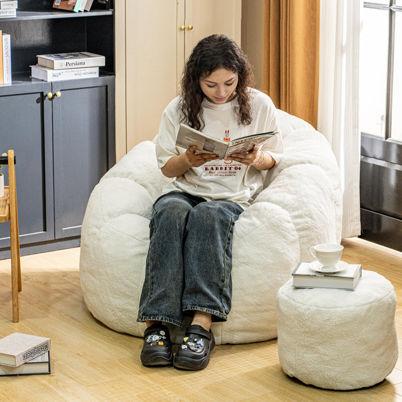 Fauteuil à billes avec repose-pieds Luxury Tigerskin, Blanc