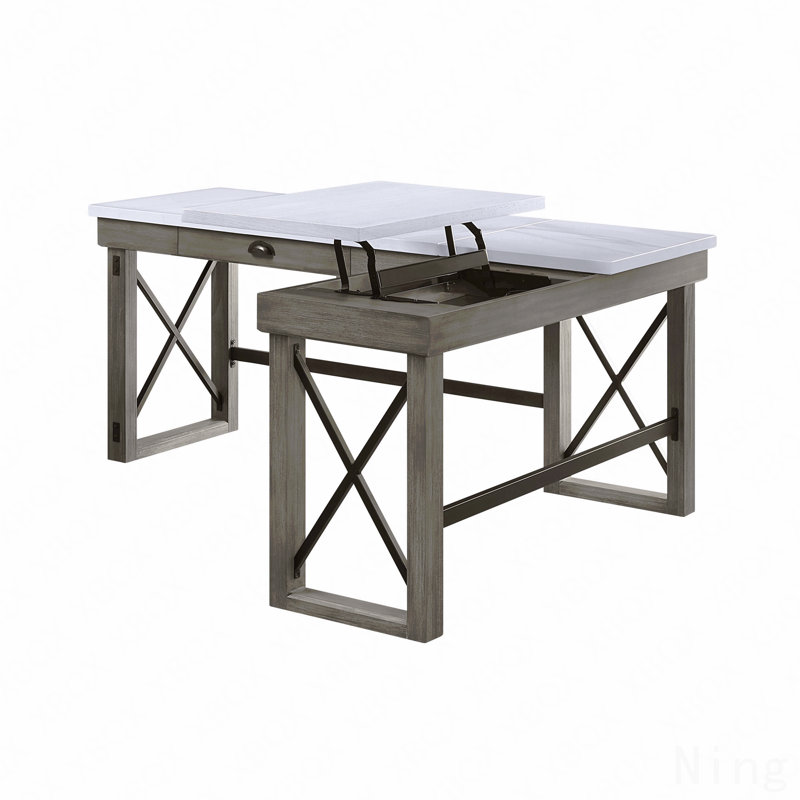Marble Top Weathered Gray Finish Writing Desk With Lift Top