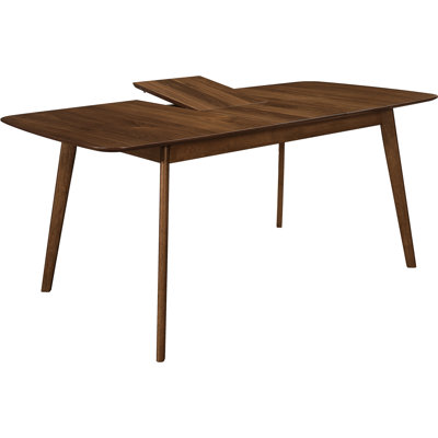 Extension Leaf Rectangular Natural Walnut Dining Table With Mid - Century Captivation For Room, Seating 6, Solid Wood + , Hairpin Base, 29.41 In High