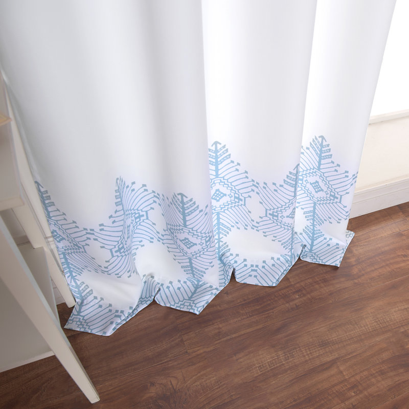 Opaque Geometric Semi-Sheer Thermal Grommet Curtain Panels, Blue