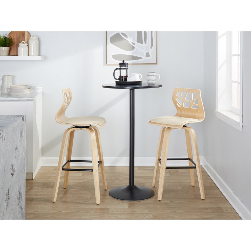 Fayette 30" Fixed-Height Swivel Bar Stools with Square Footrest, Cream, Bar Stool (29" Seat Height), Natural