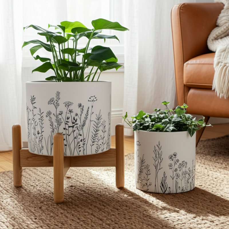 Ensemble de pots à fleurs en terre cuite et pot à fleurs Botanical Illustration