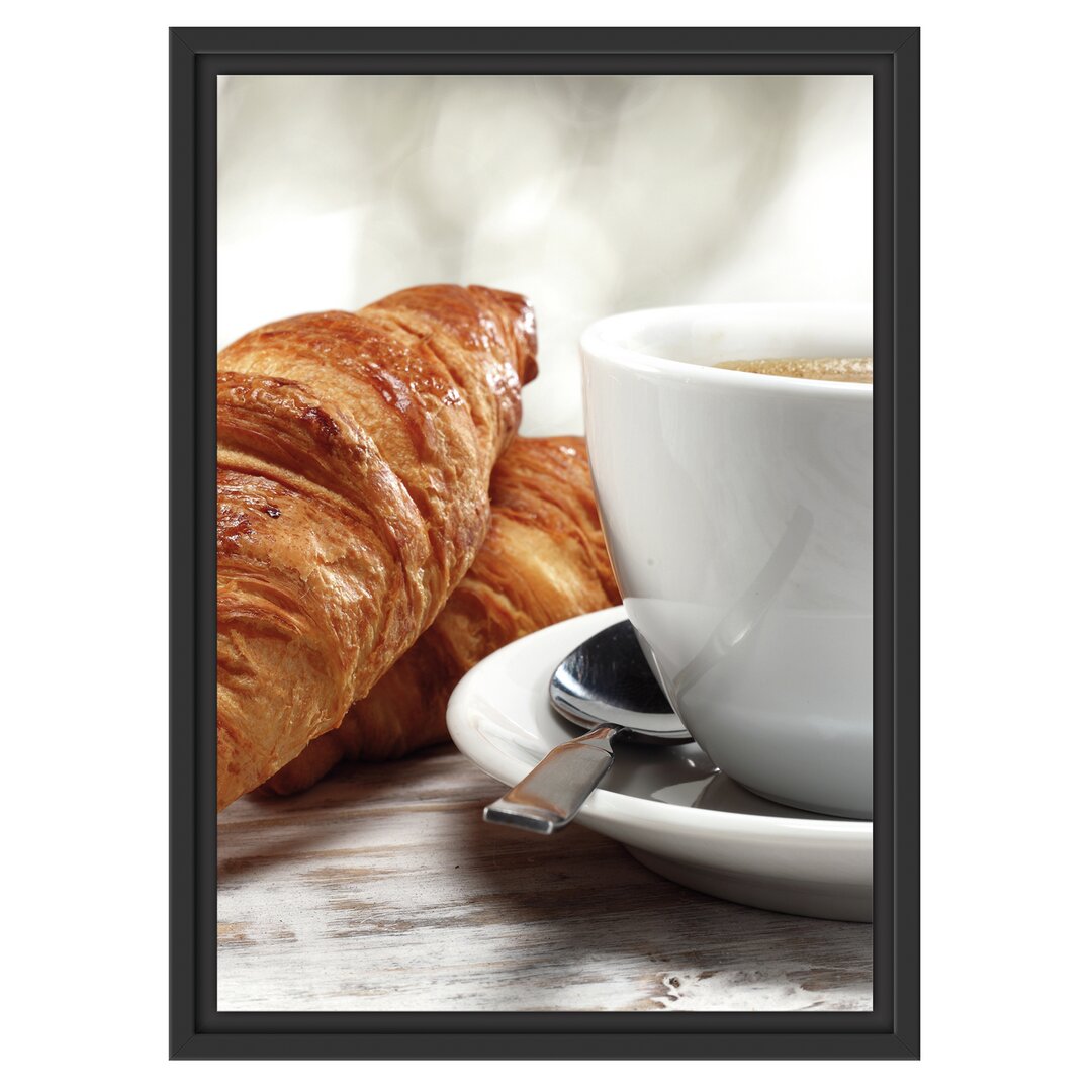 Gerahmtes Wandbild Frische Croissants und Kaffee