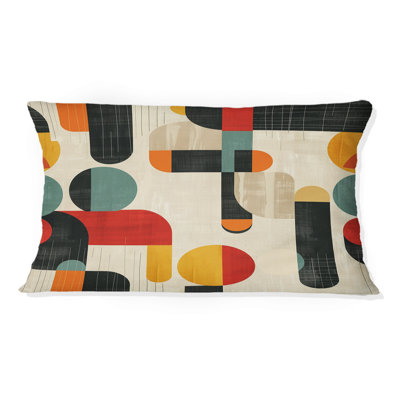 Coussin lombaire orange et vert Mid-Century Geomtric
