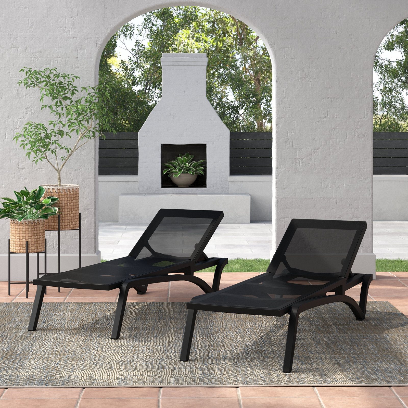 Estes 27" Patio Chaise Lounge, Black