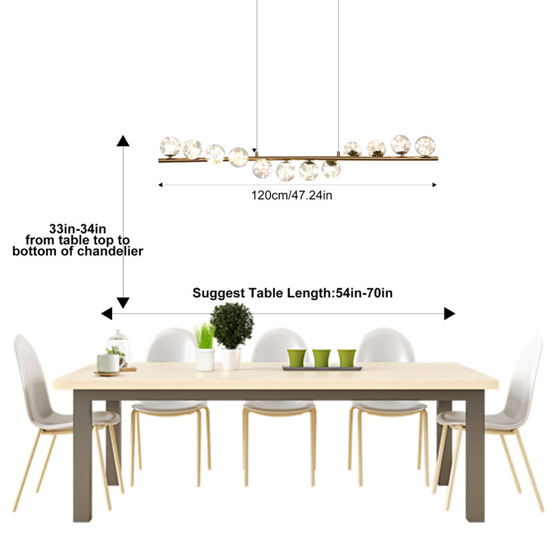 Luminaire suspendu linéaire pour îlot de cuisine à 12 lumières DEL Nese, Or