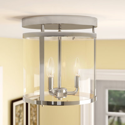 Ryne 3-Light 12.5" Lantern Cylinder Flush Mount in Satin Nickel