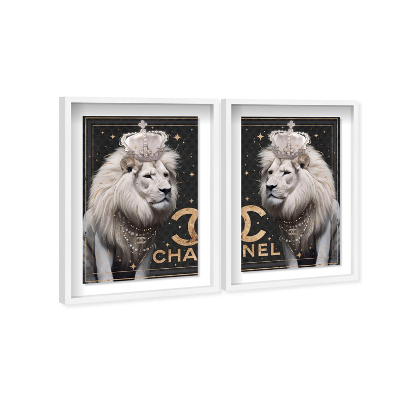 Oliver Gal Regal Leos Set Fashion and Glam - Leaf Framed Shadowbox Art, 55.5" H x 37.5" W, White