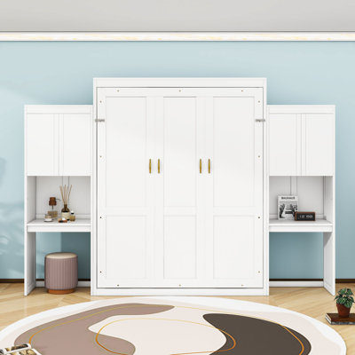 Queen Size Murphy Bed with Desk, Vanity and Shelves