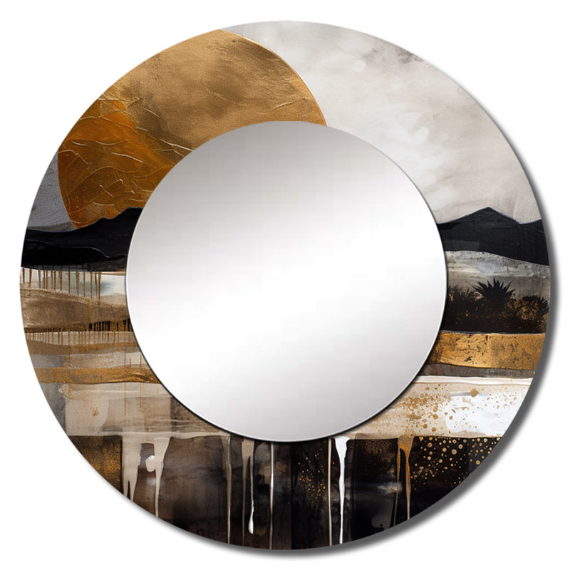«Guyden Exploration The Evolving Golden Moon IV», paysage, miroir mural décoratif unique, grand miroir rond traditionnel, impression d'art en métal