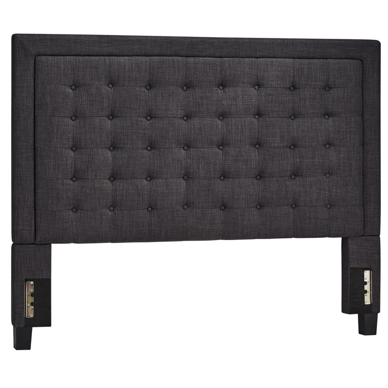 Lit tapissier capitonné standard à profil bas Kaster, Lin gris foncé chiné, Grand
