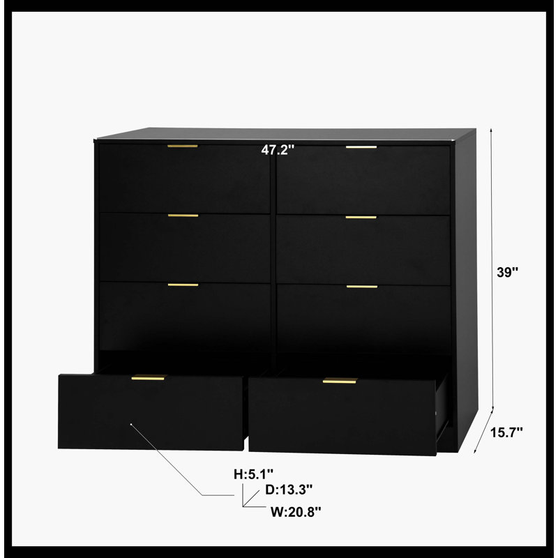 Commode 8 tiroirs Modern, Noir