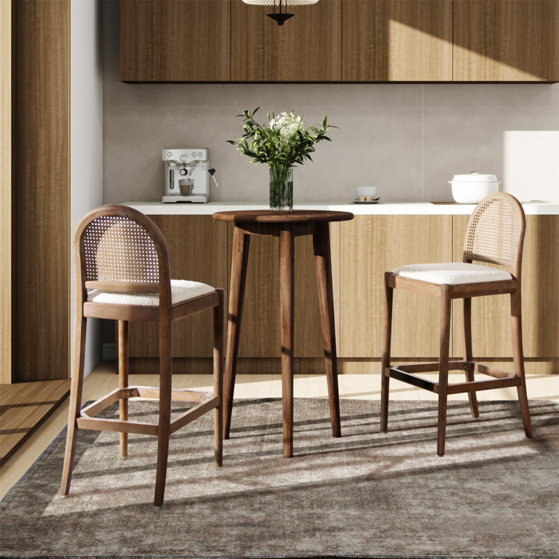 Cossette Upholstered Counter Stool with Solid Wood Frame, White