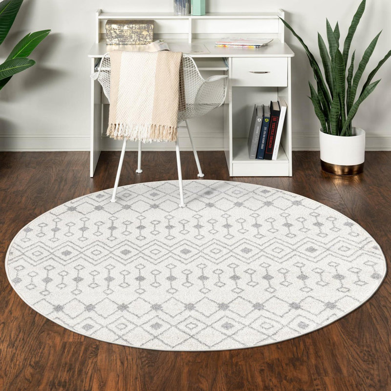 Somerville Geometric Indoor Rug, Round 3'1", Gray/Ivory