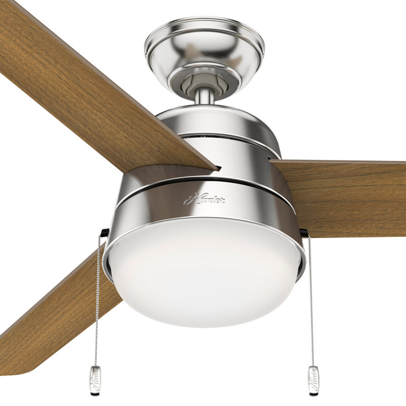 52" Aker 3 - Blade Indoor Standard Ceiling Fan with Pull Chain and Light Kit Included, Brushed Nickel with Dark Brown Blades