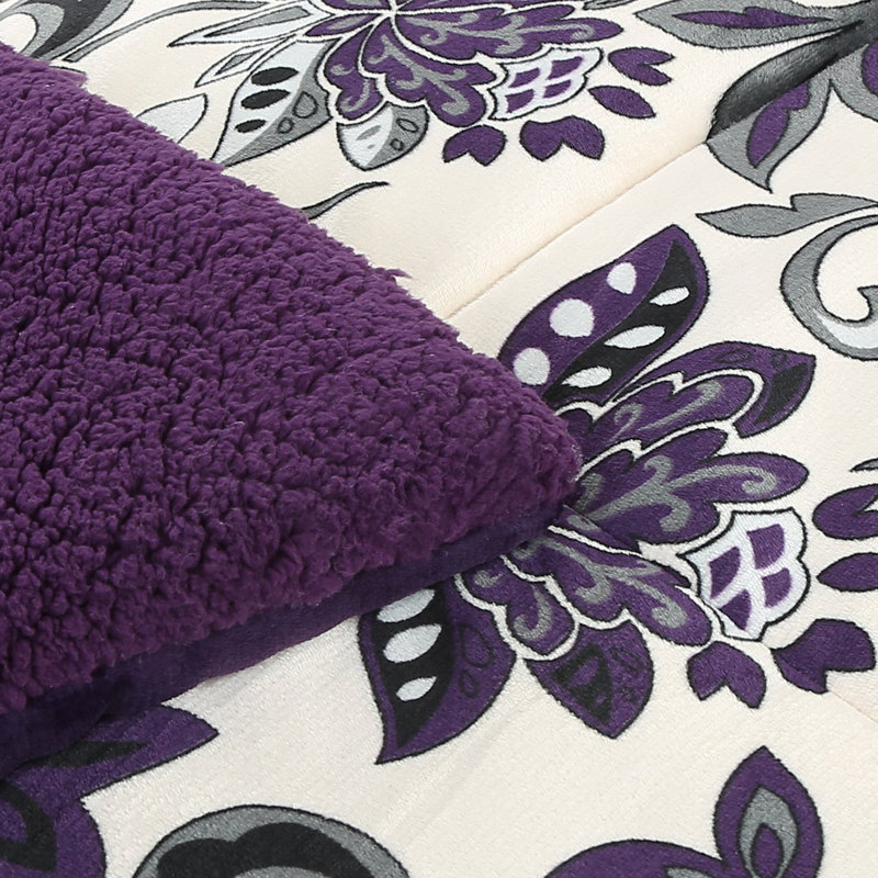 Ensemble d'édredon 3 pièces MarCielo, Floral mauve, Édredon grand + 2 taies d'oreiller standard