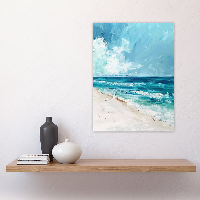 Ocean Waves on Sandy Beach Oil Painting Wall Art Print