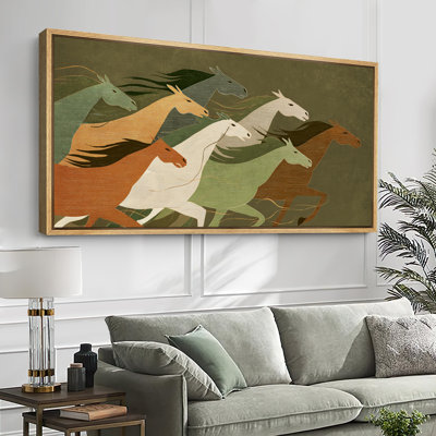 Modern Running Horses Artwork Extra Large Pictures Framed Canvas Print Wall Art