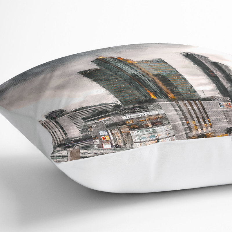 Skyline of Bangkok Thailand Cushion with Filling, 40cm H x 40cm W x 15cm D, White