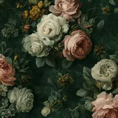 Peel and Stick Wallpaper Vintage Floral Dark Green Botanical Roses Elegant Contact Paper Removable Self Adhesive Wall Mural Wall Decor for Bedroom Kitchen Cabinets 24in x 118in