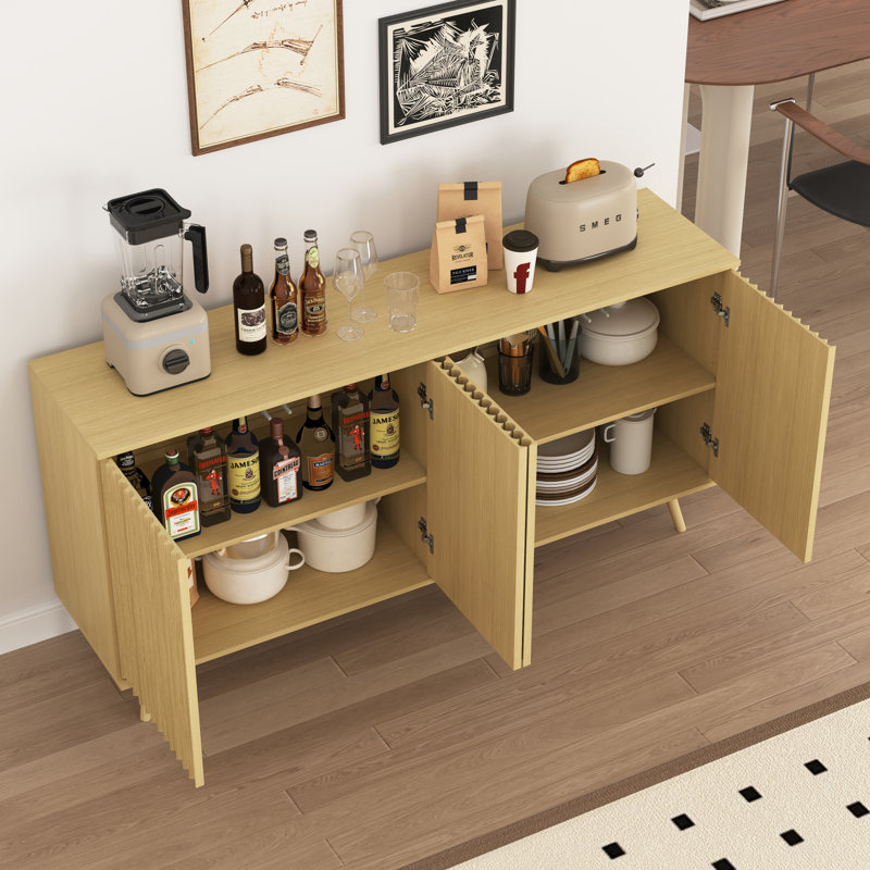 Buffet 59 pouces en bois naturel avec 4 portes et tablettes réglables pour la cuisine et le salon