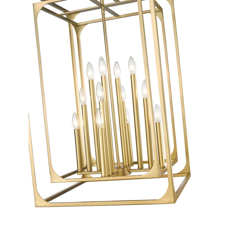Lustre carré 12 lumières, Laiton frotté