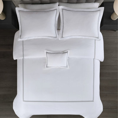 Cotton Comforter , 500 Thread Count, Full/Queen With Decorative Pillows 500Tc Grey+White, Removable Duvet And Soft Pillow