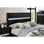 Grand lit moderne avec tête de lit et tiroirs noirs - Design-944734482