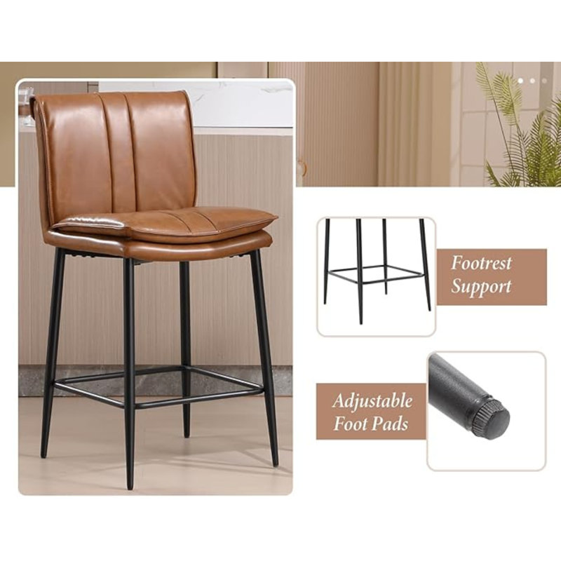 Upholstered Counter Stool with Metal Frame, Brown
