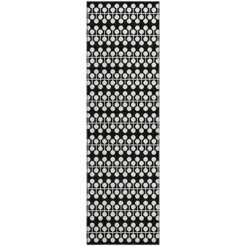 Premium Machine Washable Mayfield AMF2247 Geometric Rug, 2'3" x 7'6" Runner, Black