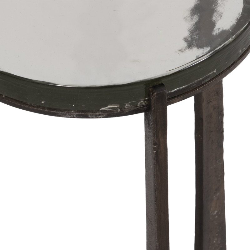 Sagebrook Home Round Accent Table With Thick Glass Top, Antique Aluminum Finish, Durable Glass & Aluminum