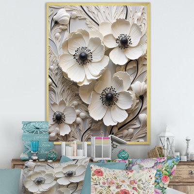 Décoration murale blanche renoncules blancs sur beige II - renoncules