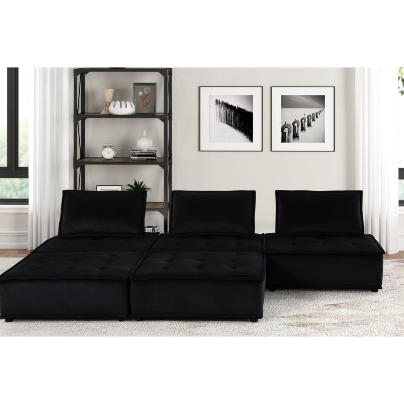 111.53 Lb Black Velvet Sectional , Quality 14.5" Seat Back Height Cozy