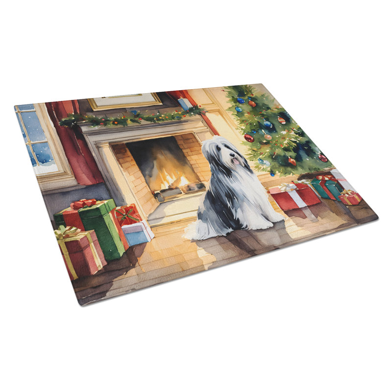 Grande planche à découper en verre Bearied Collie Cozy Christmas