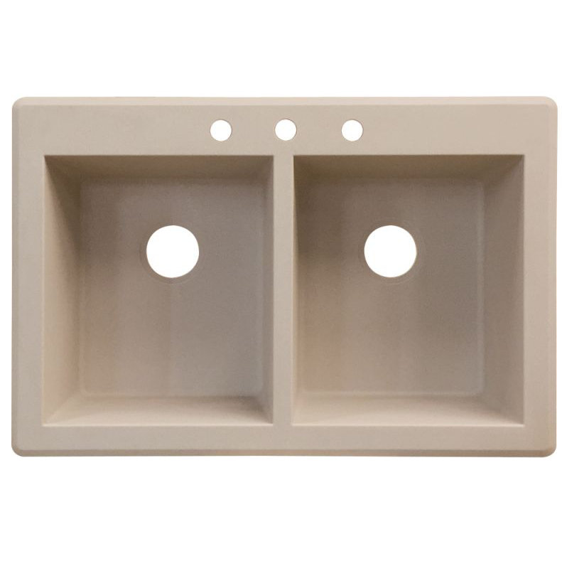 Évier de cuisine à double cuve à montage sur plan L 33 po x l 22 po Radius, 3 trous, Café latté