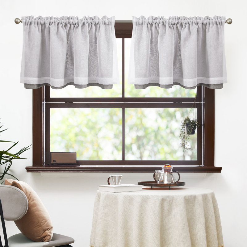 Rod Pocket Double Layer Window Valance (Set Of 2), Gray, 52" W x 19" L