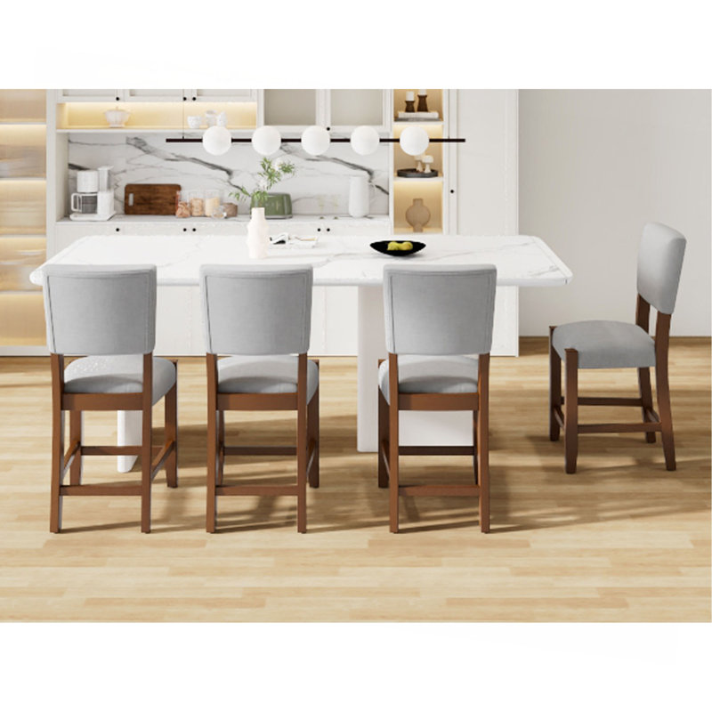 Ensemble de 4 tabourets de bar de style Mid-Century de 40,4 po avec dossier, tabourets de bar rembourrés en lin avec pieds en bois massif pour la salle à manger de l'îlot de cuisine