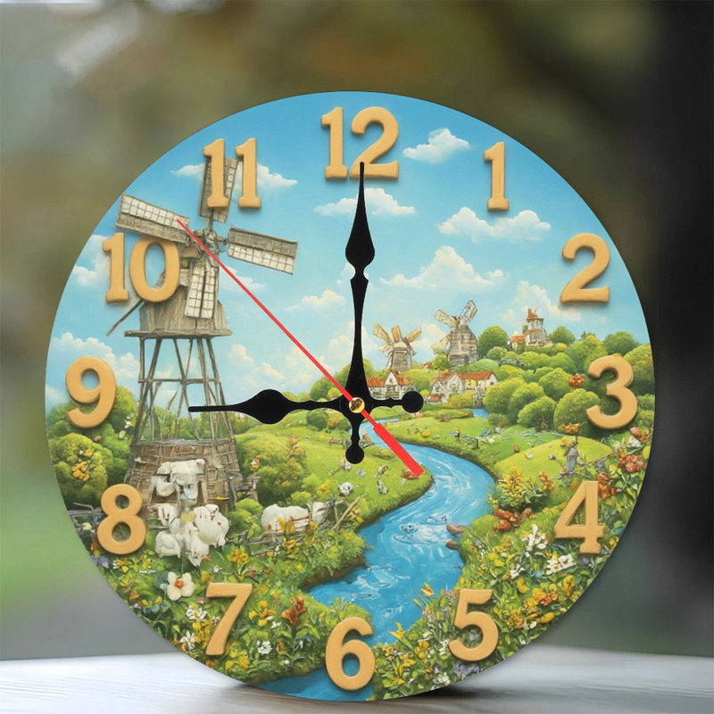 campagne horloge moulin à vent rivière paysage scène