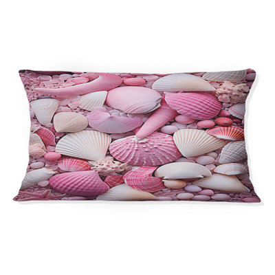 Pink Seashell On The Beach - Coastal Beach Sand Printed Throw Pillow