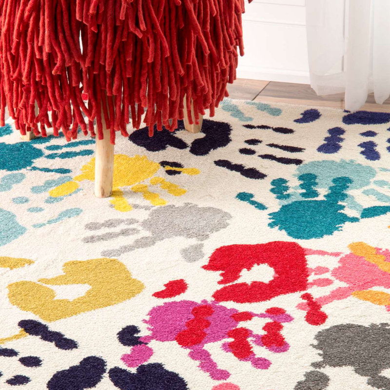 Devante Contemporary Hands Power Loom Performance White/ Multi Rug, Rectangle 5' x 8'