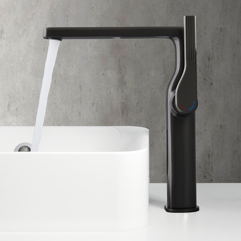 10”H Solid Brass Single-Hole Single-Handle Vessel Sink Bathroom Sink Faucet with Optional Drain Assembly, Matte Black