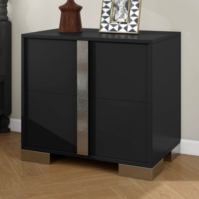 Table de chevet élégante à 2 tiroirs avec poignée en métal et table de chevet avec miroir