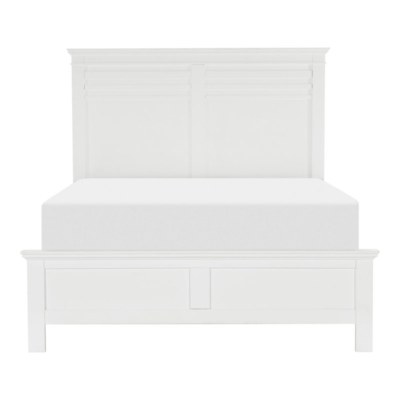 Chambre à coucher grand lit de style transitionnel - Panneau en bois blanc avec tête de lit et rails en bois, Blanc