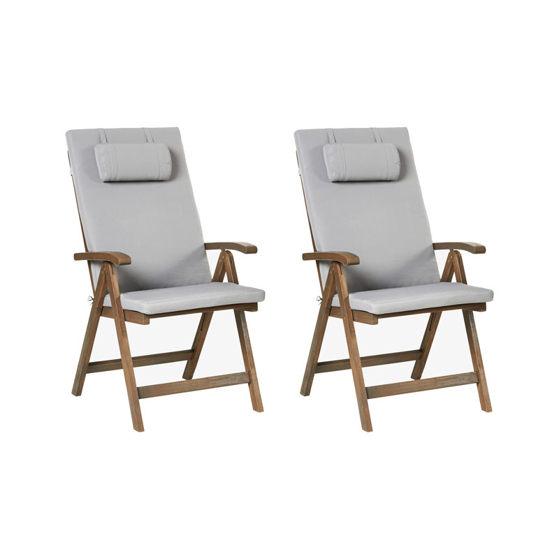 Folding Patio Dining Armchair with Cushion, Light Grey