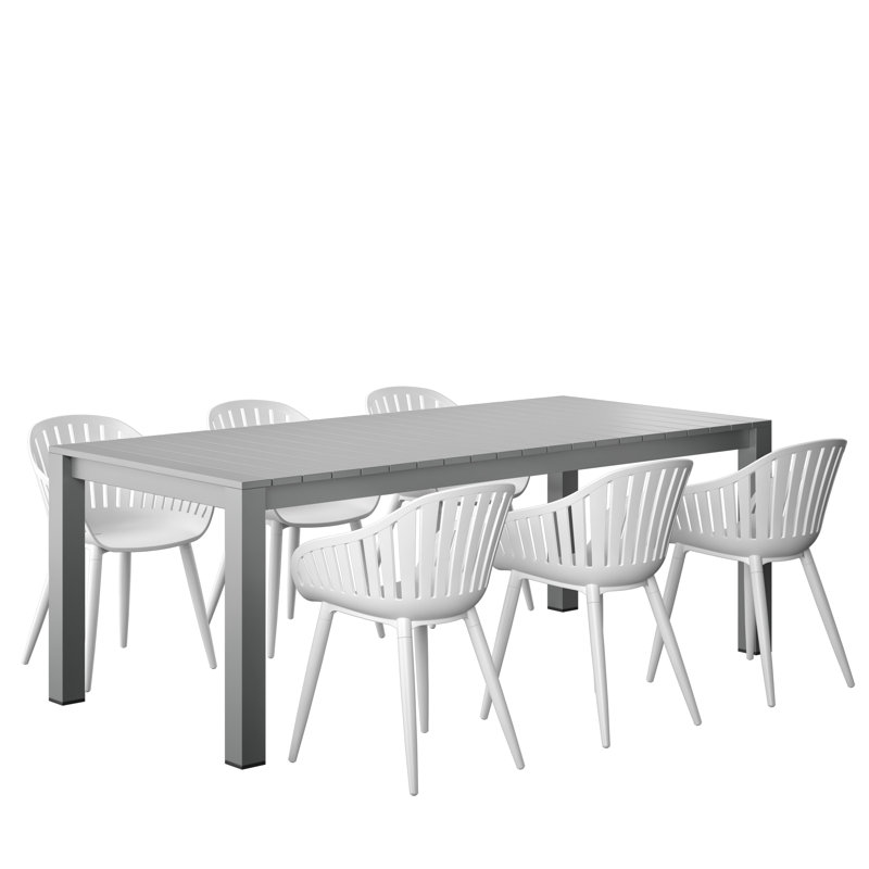 Anautica 6 - Person Wood Patio Dining Set with Rectangular Table, White