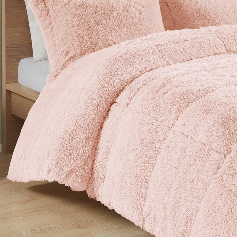 King/ King Shaggy Long Fur Comforter - , Blush Warm Mini