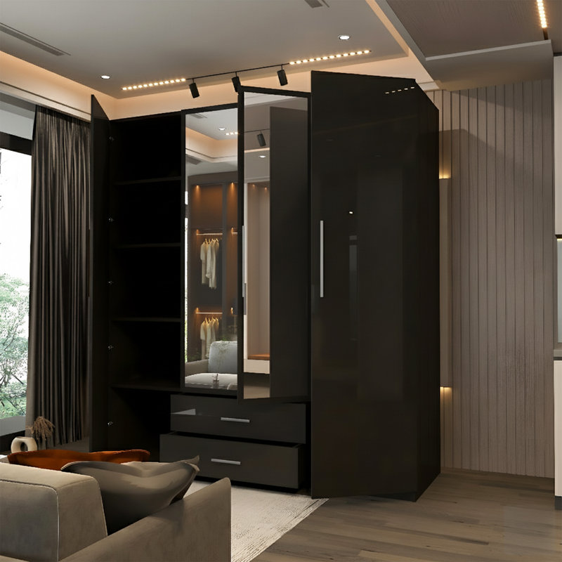 Manufactured Wood Wardrobe, Black 160cm