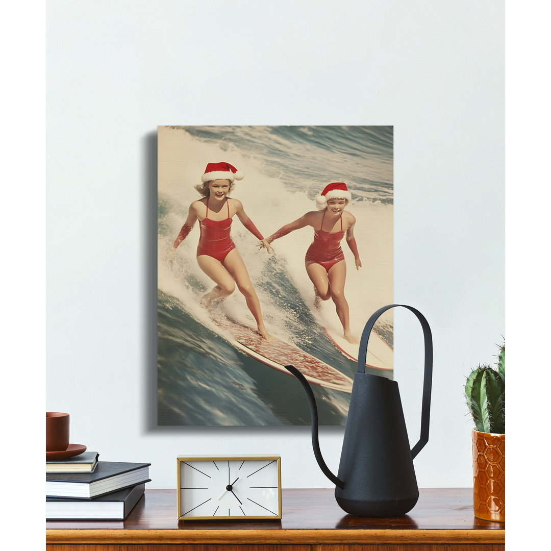 Christmas Surfing Girls Canvas Wall Art