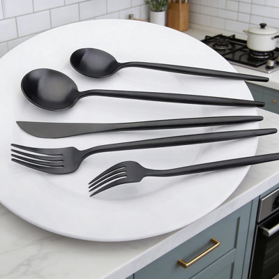 Ensemble de couverts 30 pièces en acier inoxydable pour 6 personnes, ensemble de couverts à finition satinée or mat avec revêtement PVD pour la maison et le restaurant